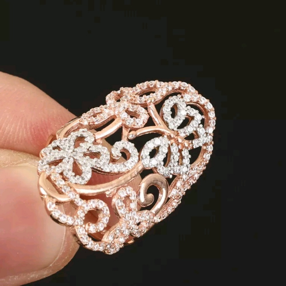 White topaz & rose gold butterflies & flowers ring